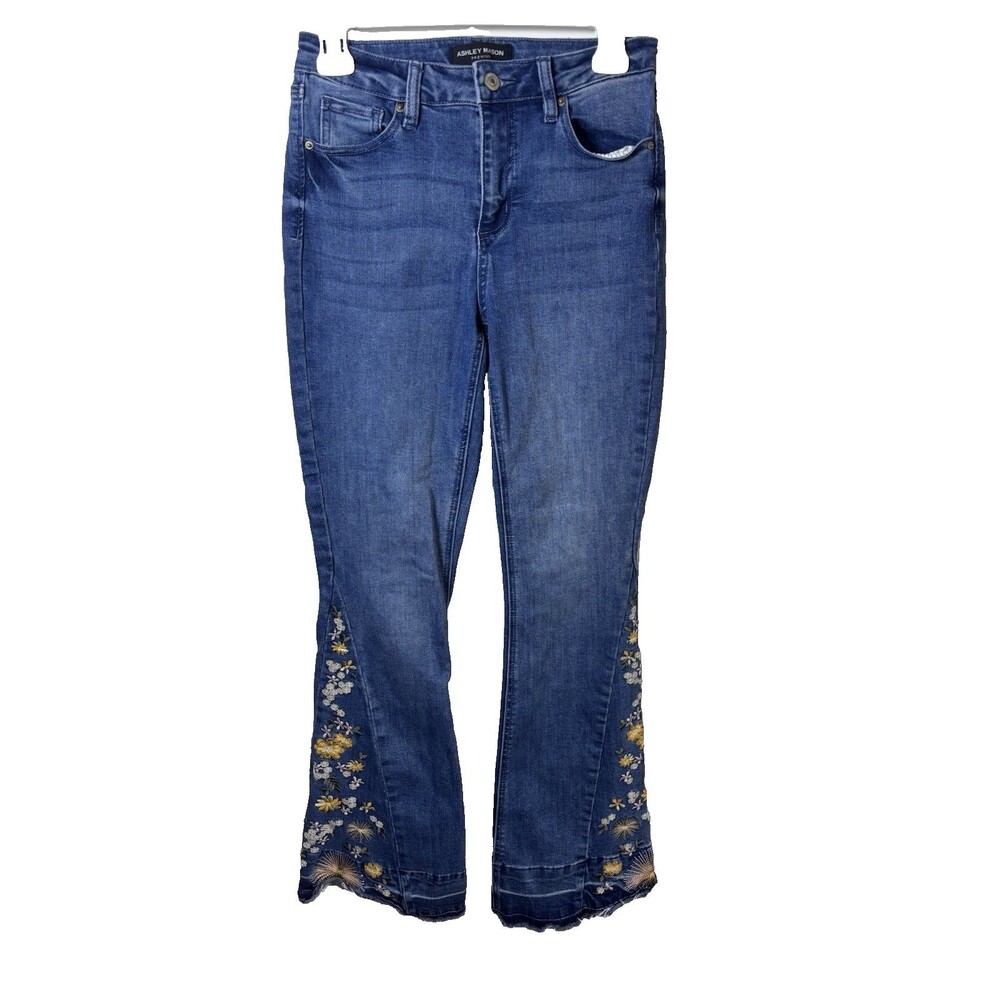 Ashley Mason Premium Embroidered Bootcut Jeans Women Size 27 Stretch Denim Boho